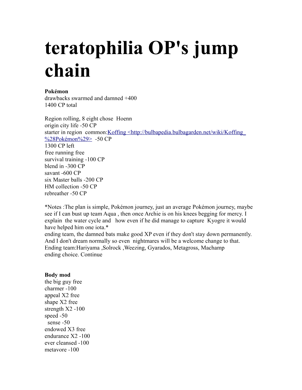 Teratophilia OP's Jump Chain