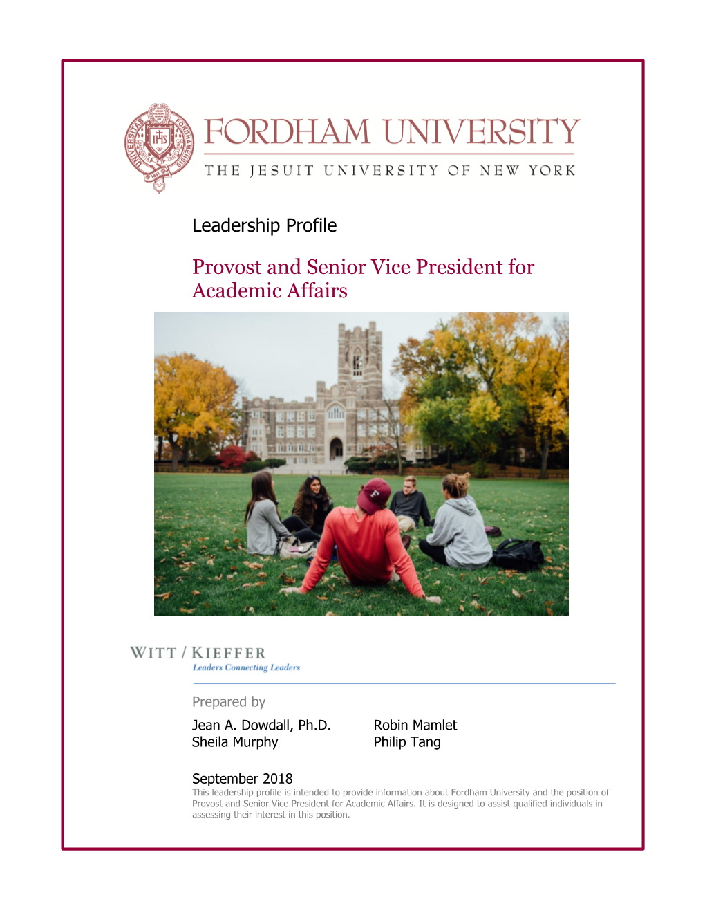 Fordham University Provost Search Leadership Profile