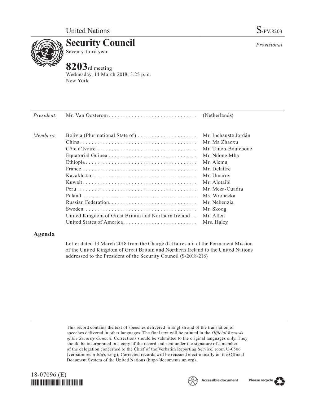 S/PV.8203 Chemical Weapons Attack in the United Kingdom 14/03/2018