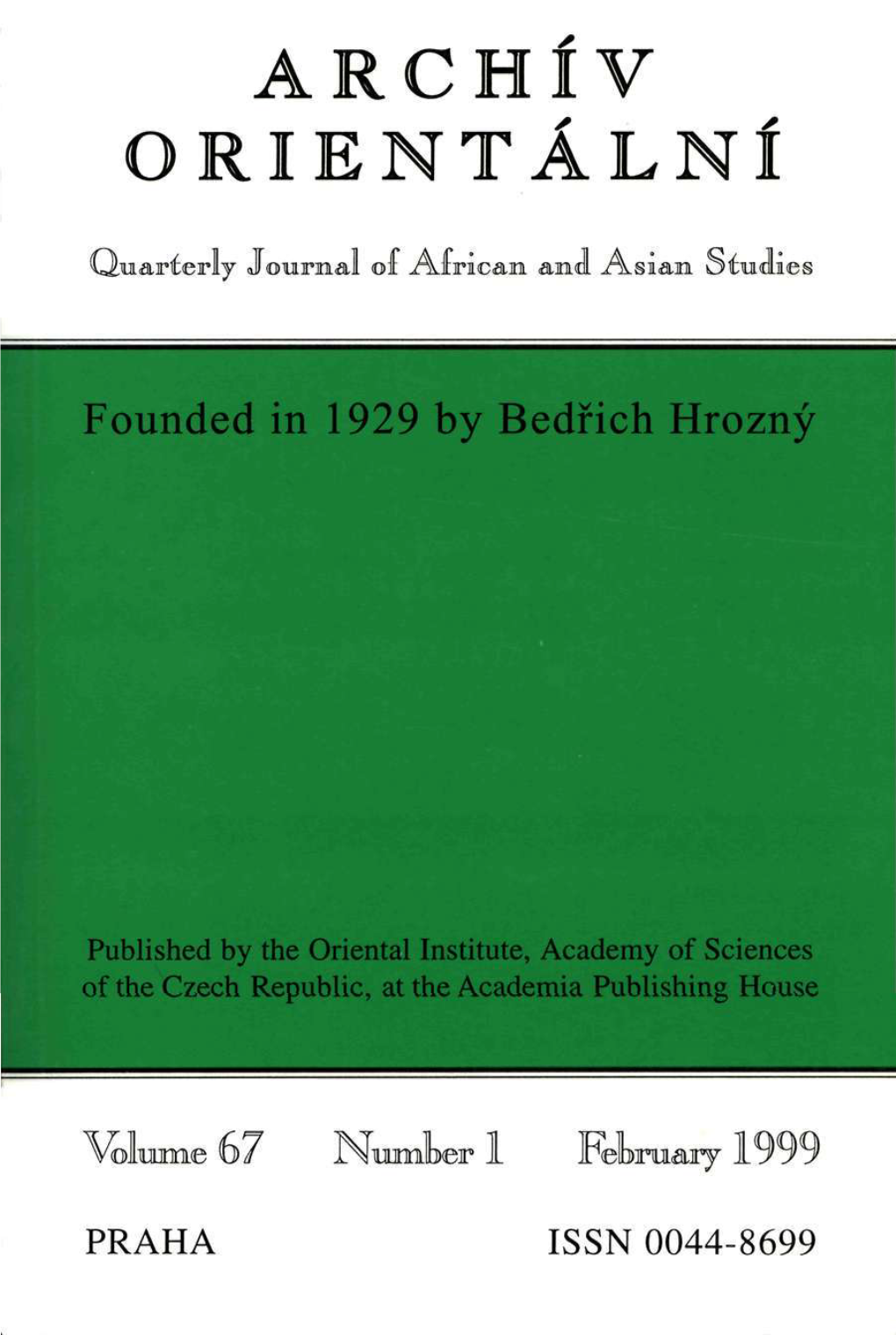 ARCHIV ORIENTALNI Quarterly Journal of African And