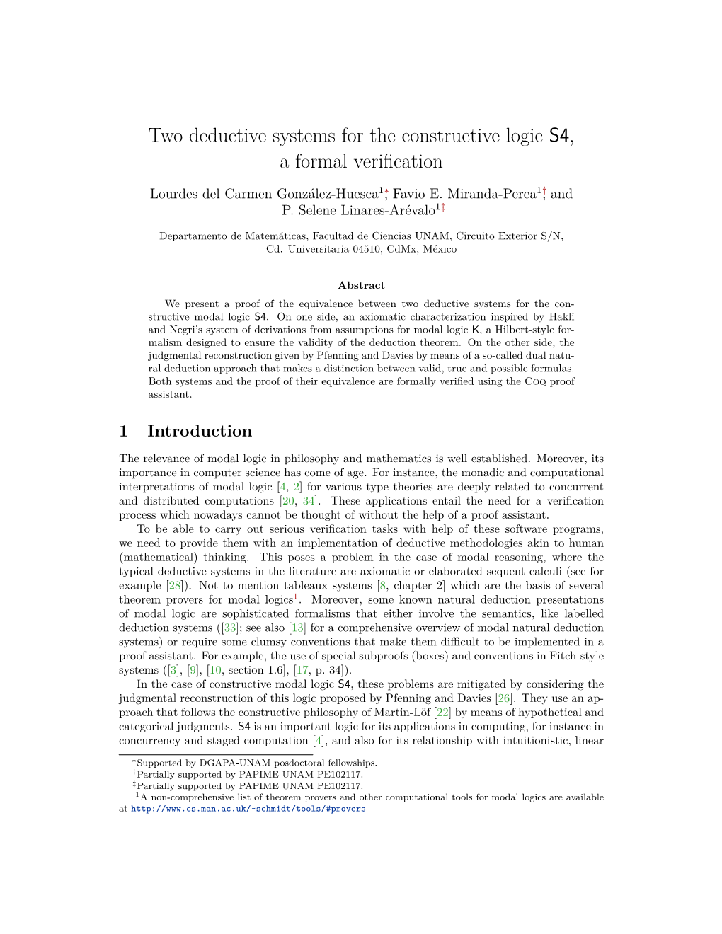 Two Deductive Systems for the Constructive Logic S4, a Formal Veriﬁcation