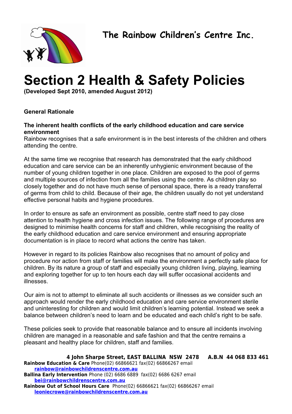 Section 2 Health & Safety Policies