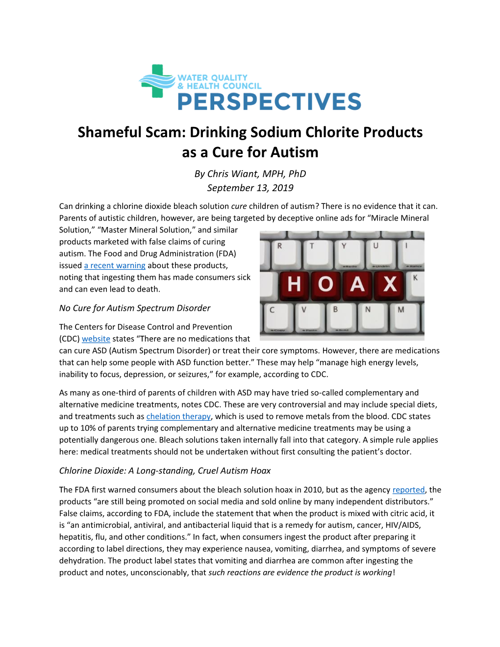 Drinking Sodium Chlorite Products As a Cure for Autism