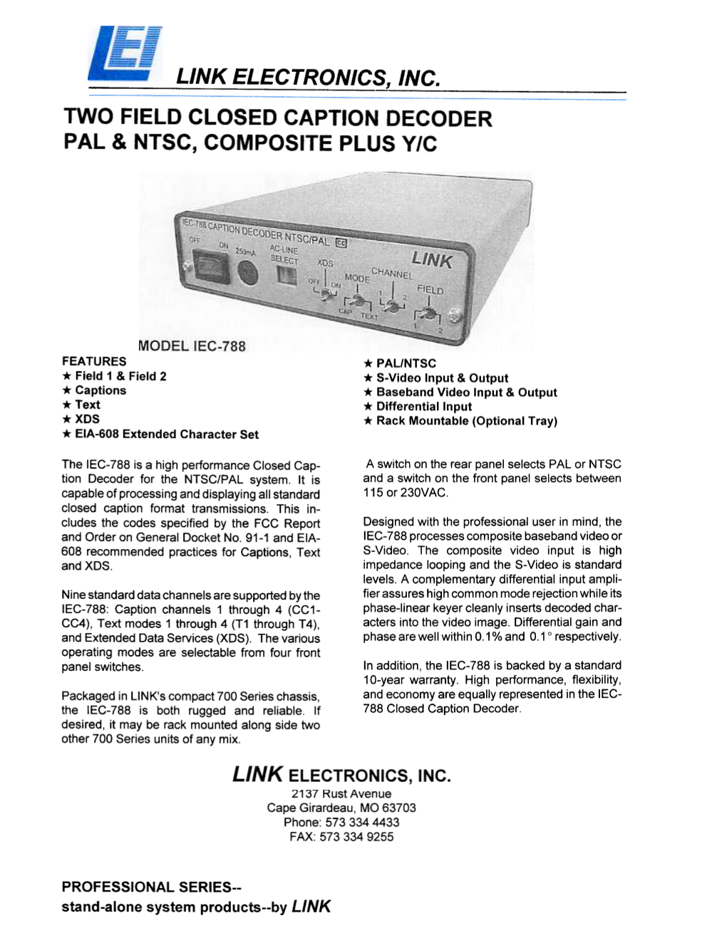 Two Field Closed Caption Decoder Pal & Ntsc