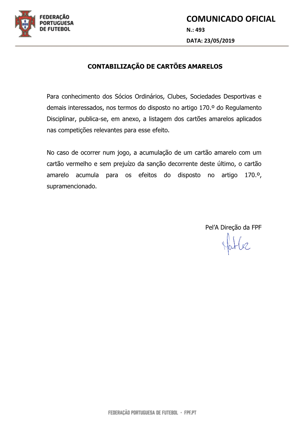 Comunicado Oficial N.: 493 Data: 23/05/2019