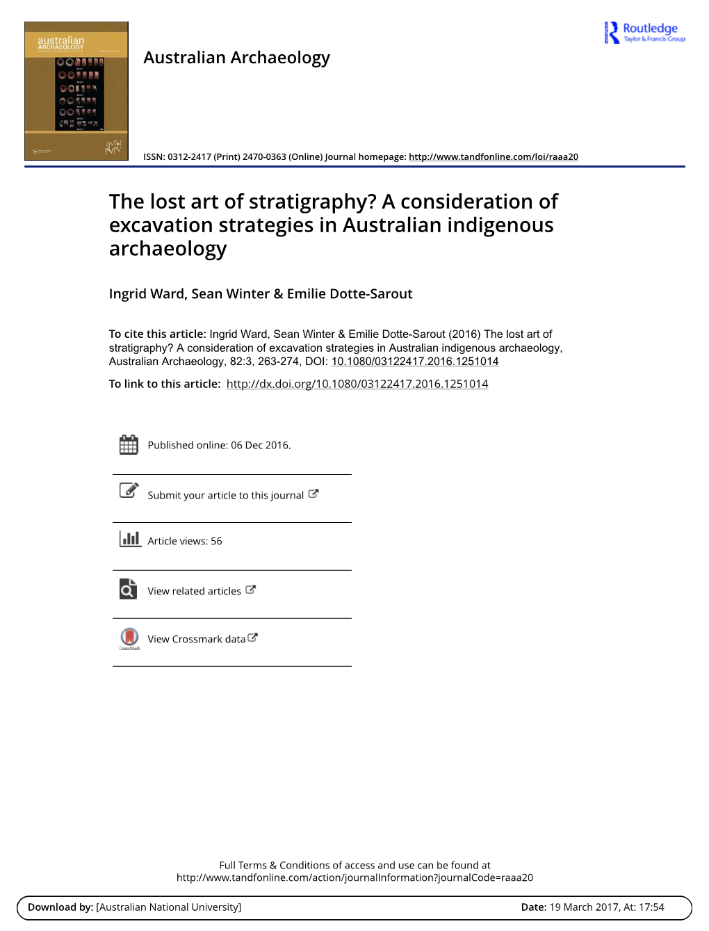 The Lost Art of Stratigraphy? a Consideration of Excavation Strategies in Australian Indigenous Archaeology