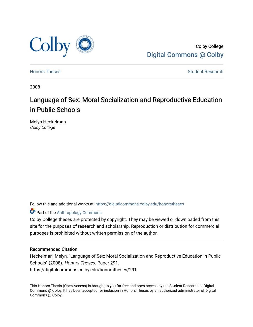 Language of Sex: Moral Socialization and Reproductive Education in Public Schools