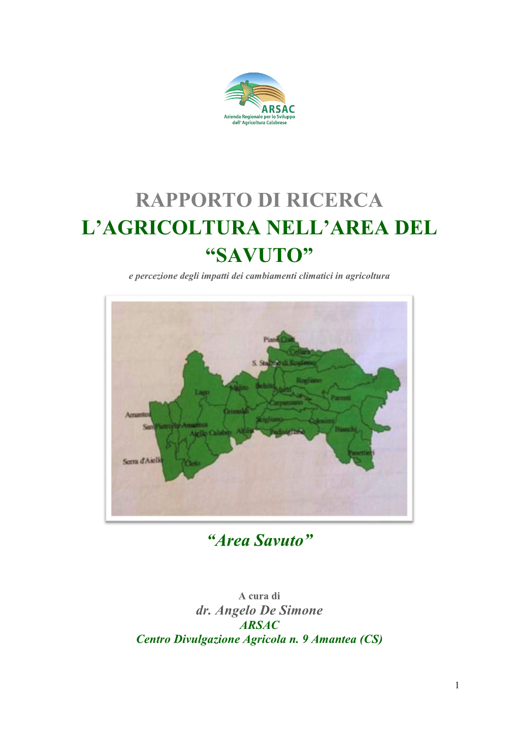 SAVUTO” E Percezione Degli Impatti Dei Cambiamenti Climatici in Agricoltura