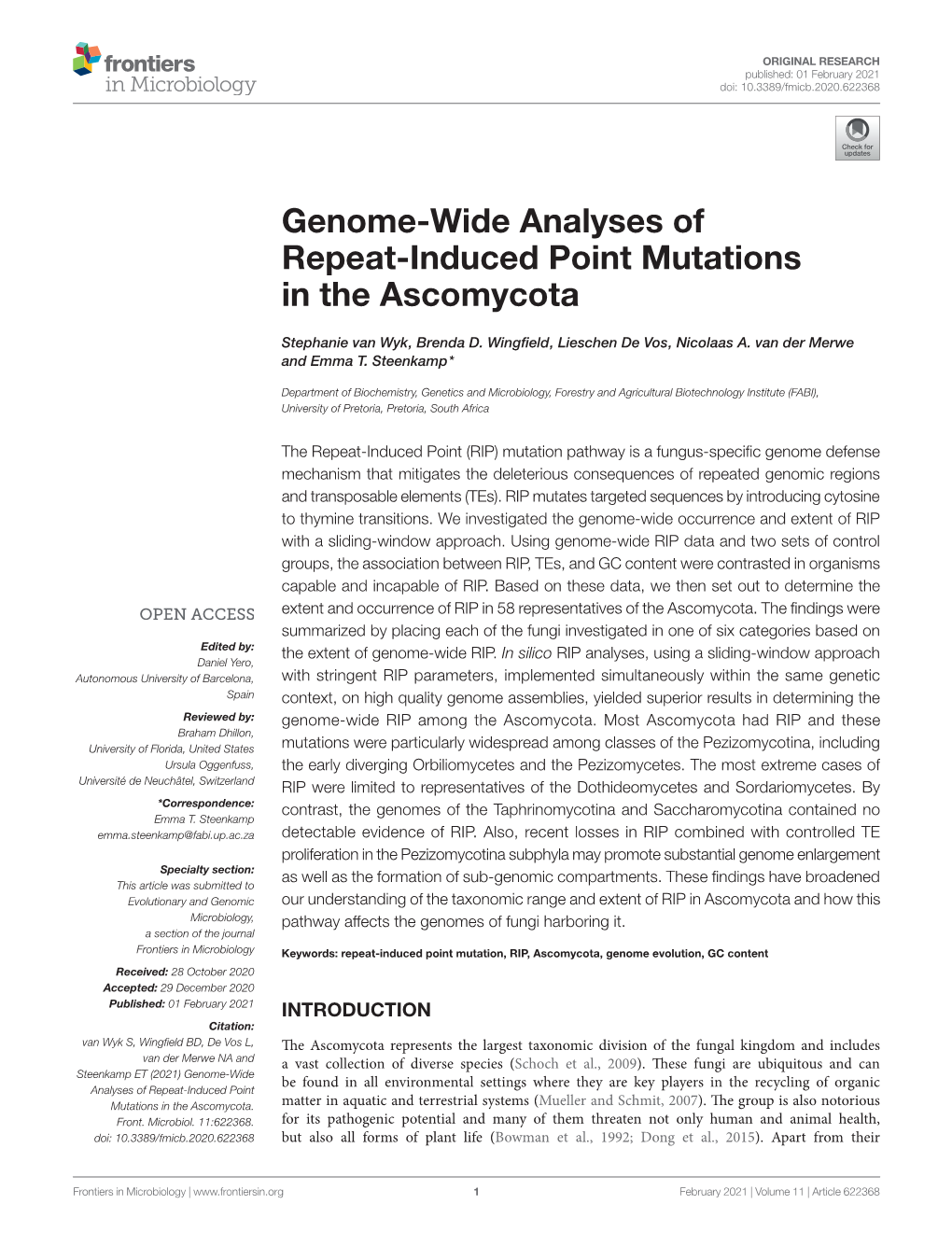 Genome-Wide Analyses of Repeat-Induced Point Mutations in the Ascomycota