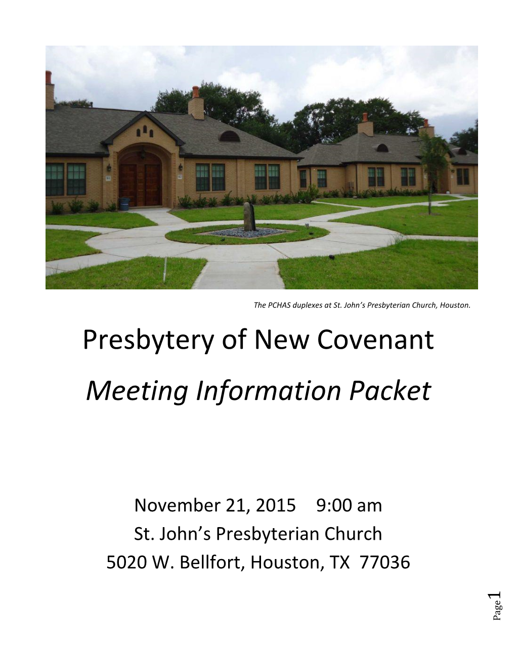 Presbytery of New Covenant Meeting Information Packet