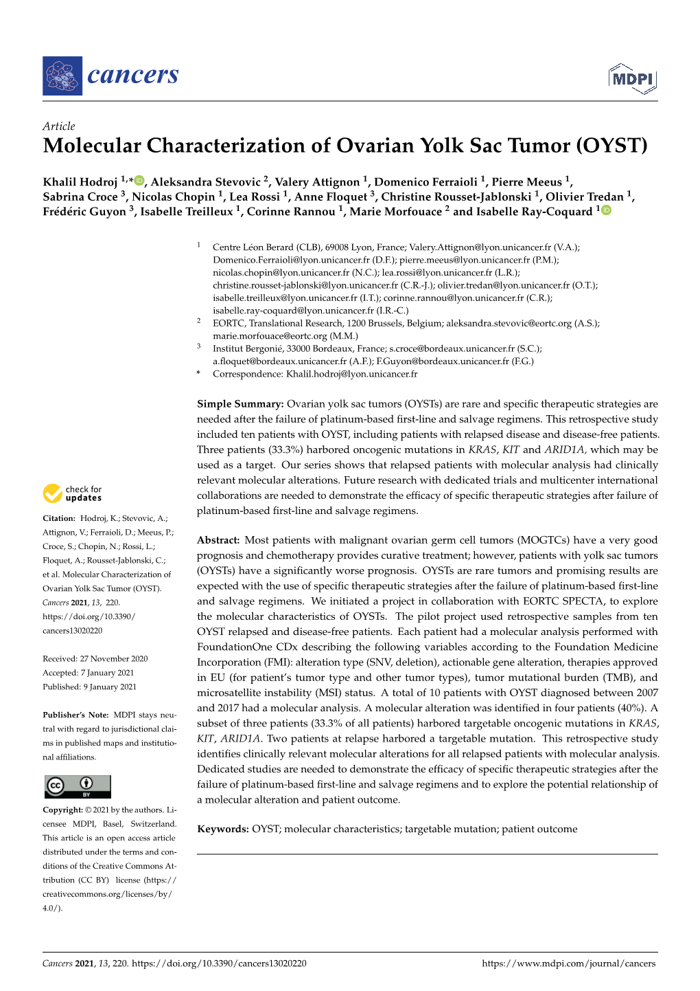 Molecular Characterization of Ovarian Yolk Sac Tumor (OYST)