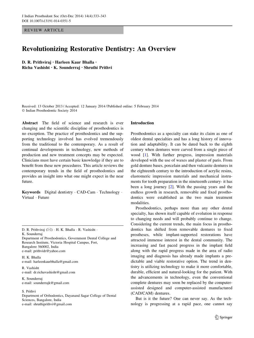 Revolutionizing Restorative Dentistry: an Overview