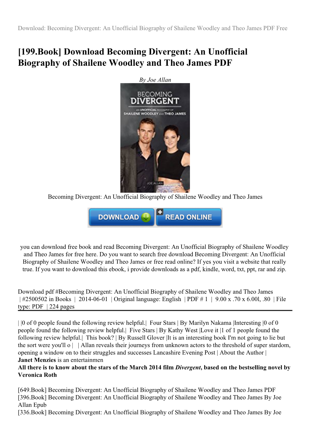 An Unofficial Biography of Shailene Woodley and Theo James PDF Free