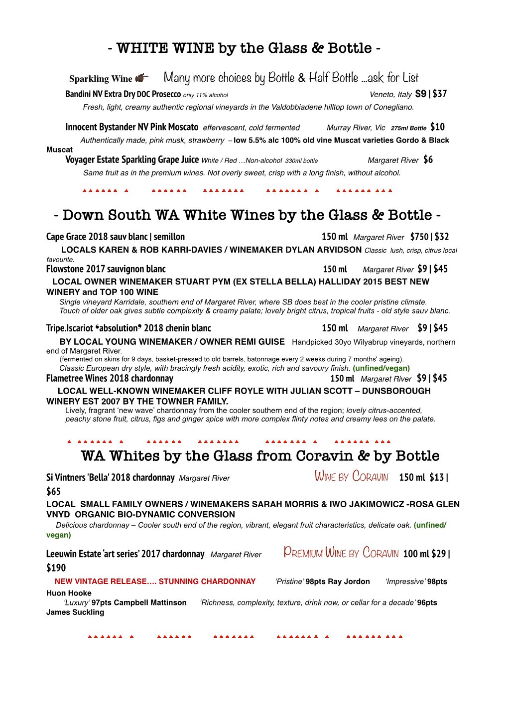 Down South WA White Wines by the Glass & Bottle