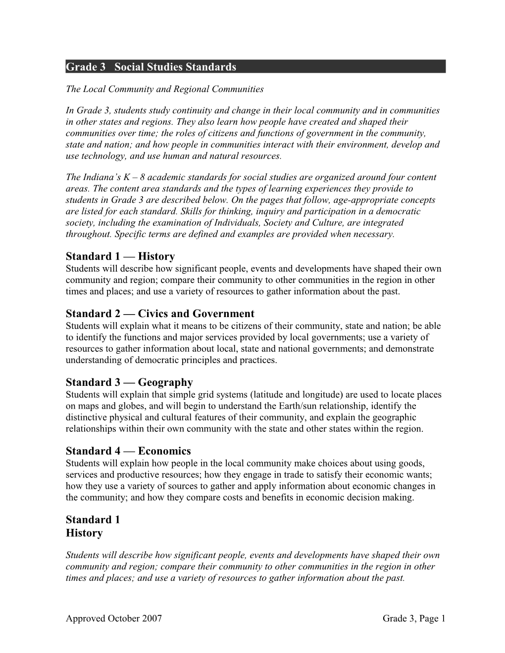 Grade 3 Social Studies Standards