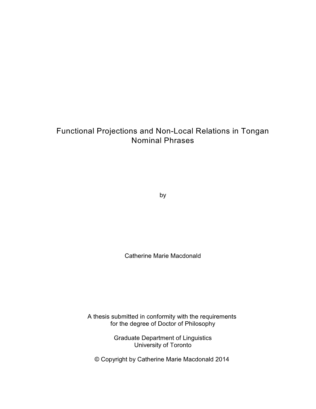 Functional Projections and Non-Local Relations in Tongan Nominal Phrases