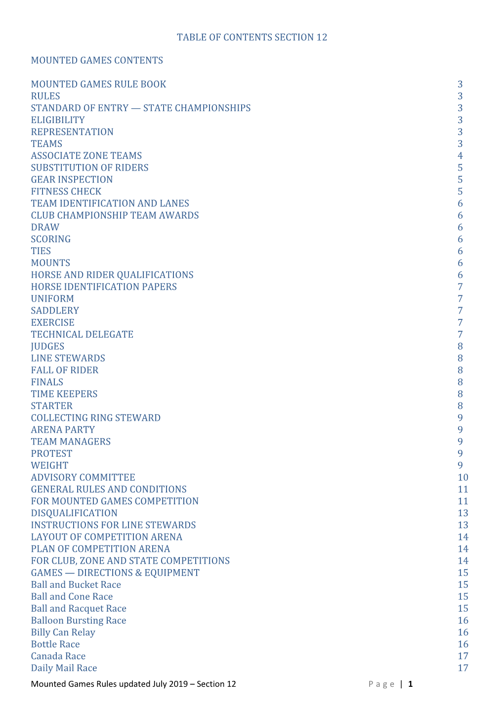 Mounted Games Contents