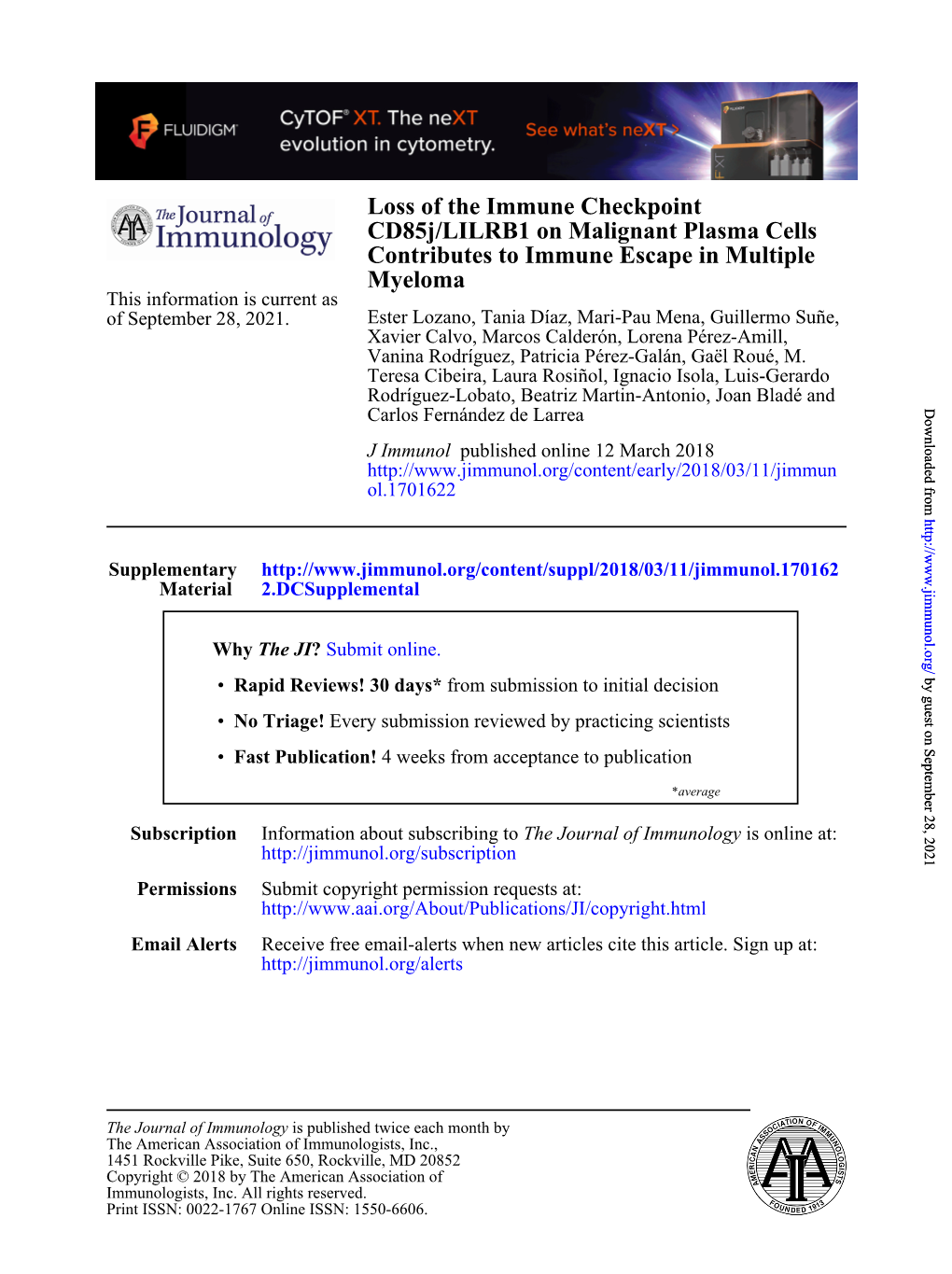 Loss of the Immune Checkpoint Cd85j/LILRB1 on Malignant Plasma Cells