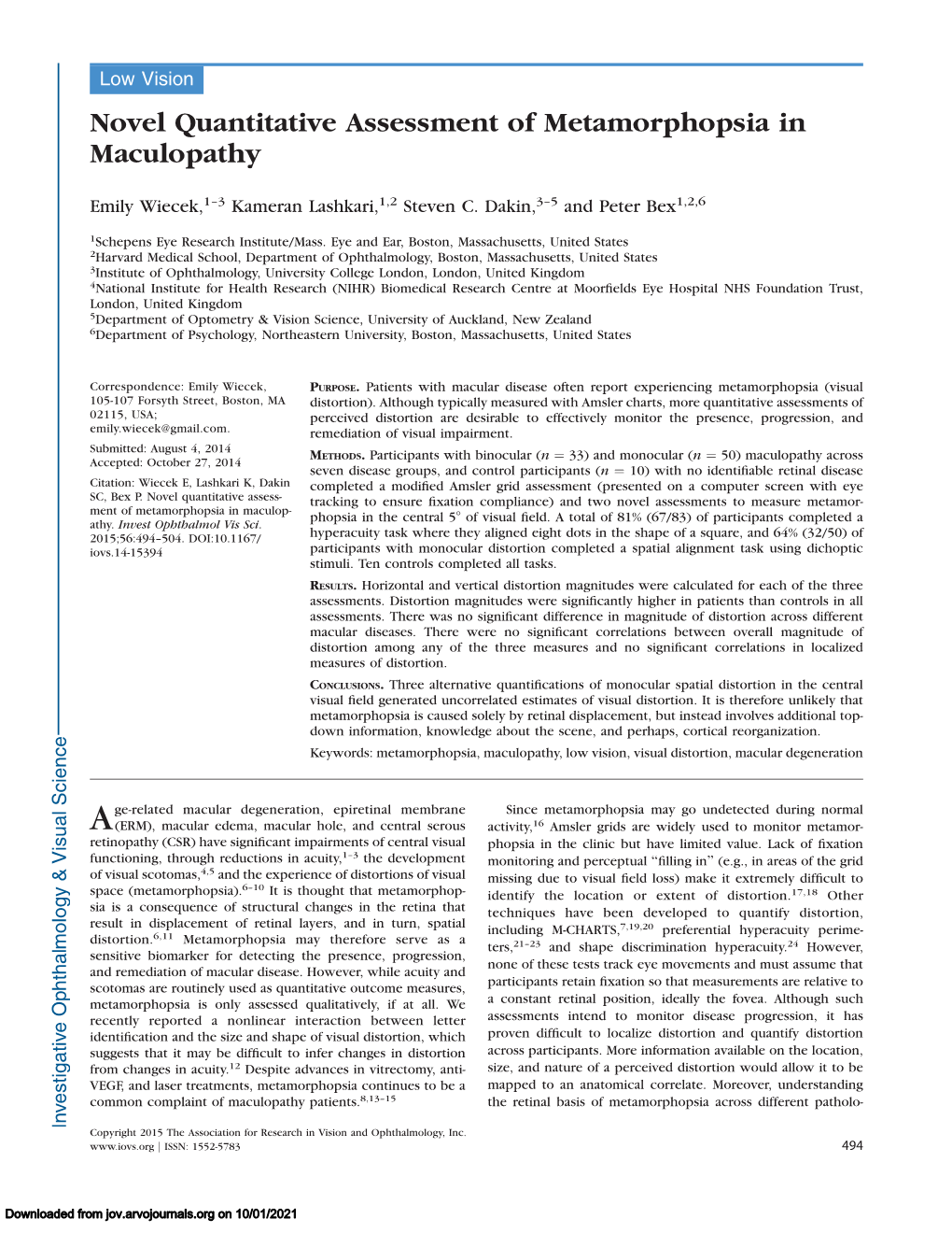 Novel Quantitative Assessment of Metamorphopsia in Maculopathy