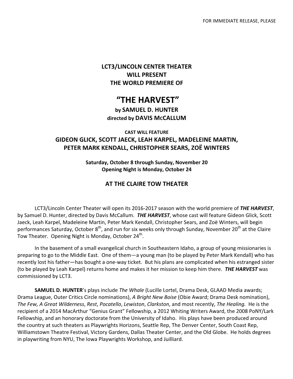 Announcing the HARVEST