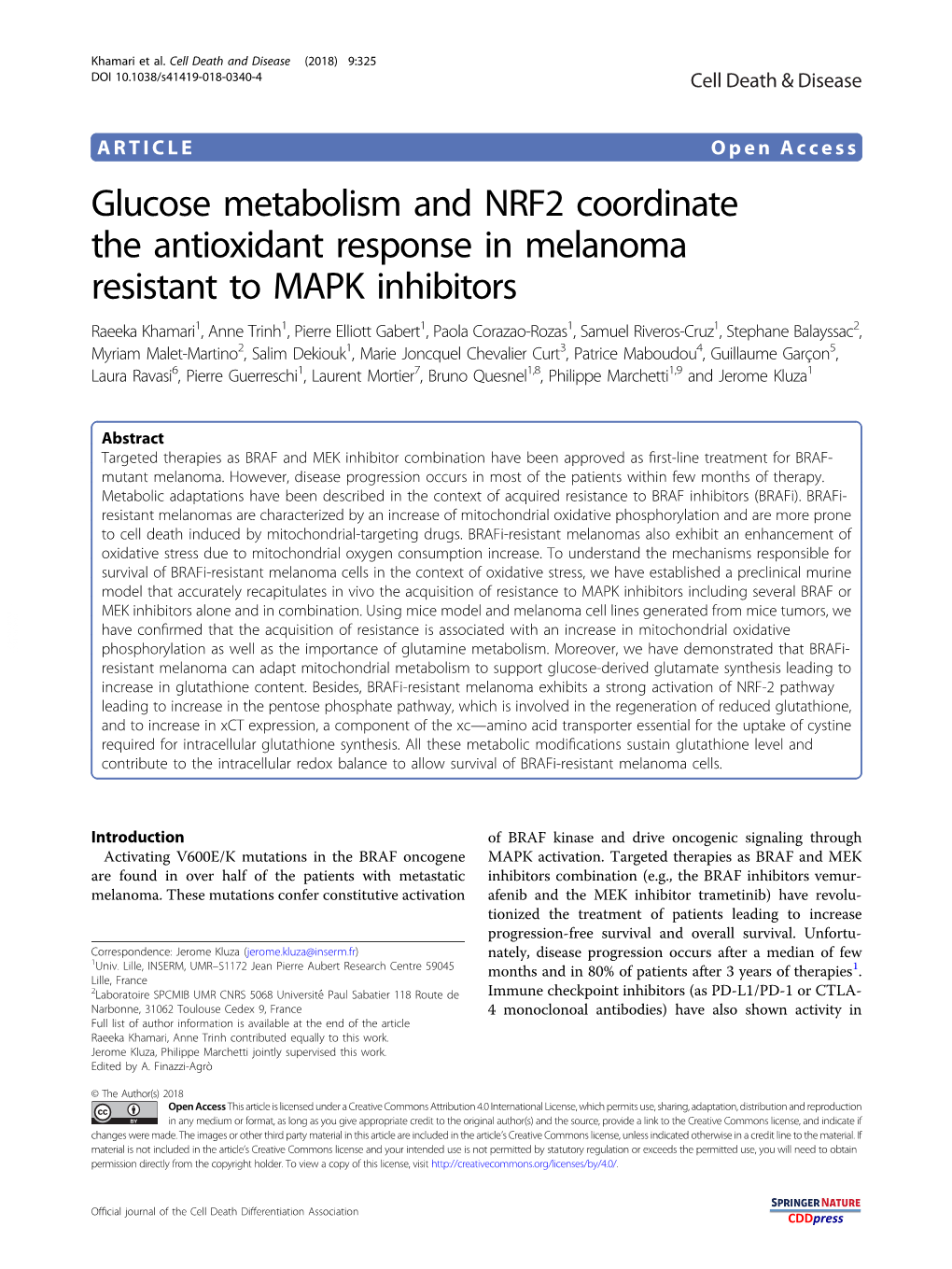 Glucose Metabolism and NRF2 Coordinate the Antioxidant Response in Melanoma Resistant to MAPK Inhibitors