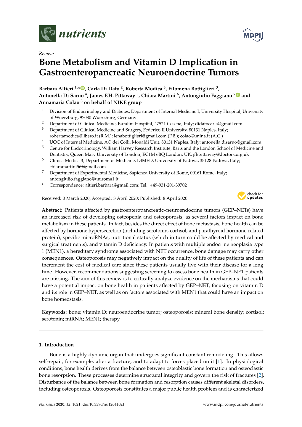 Bone Metabolism and Vitamin D Implication in Gastroenteropancreatic Neuroendocrine Tumors
