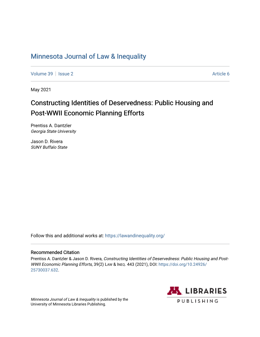 Constructing Identities of Deservedness: Public Housing and Post-WWII Economic Planning Efforts