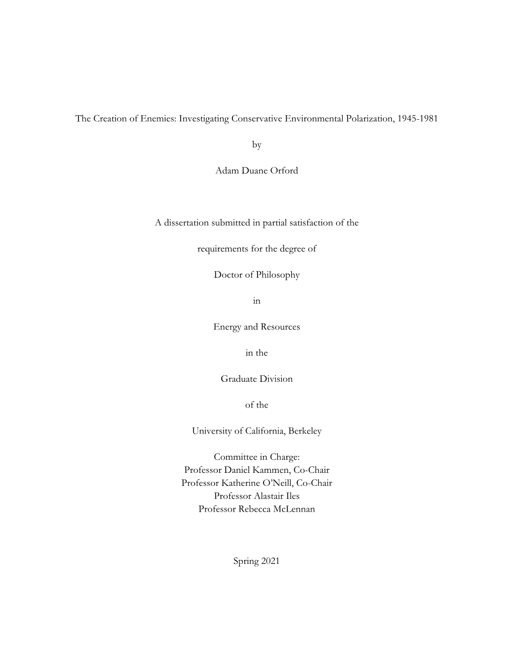 The Creation of Enemies: Investigating Conservative Environmental Polarization, 1945-1981