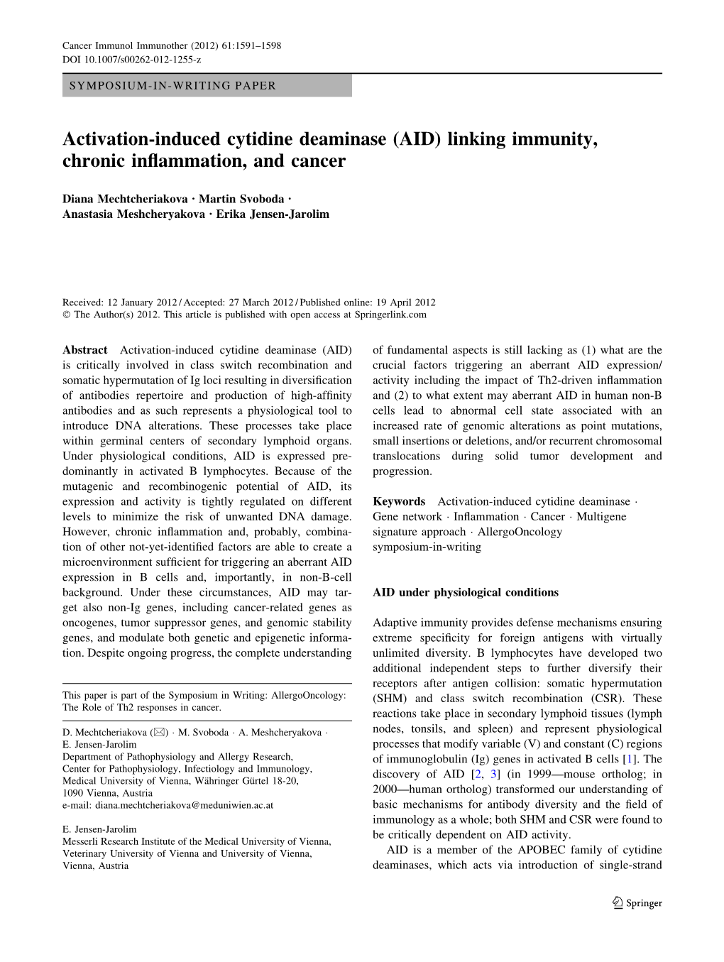 Activation-Induced Cytidine Deaminase (AID) Linking Immunity, Chronic Inﬂammation, and Cancer