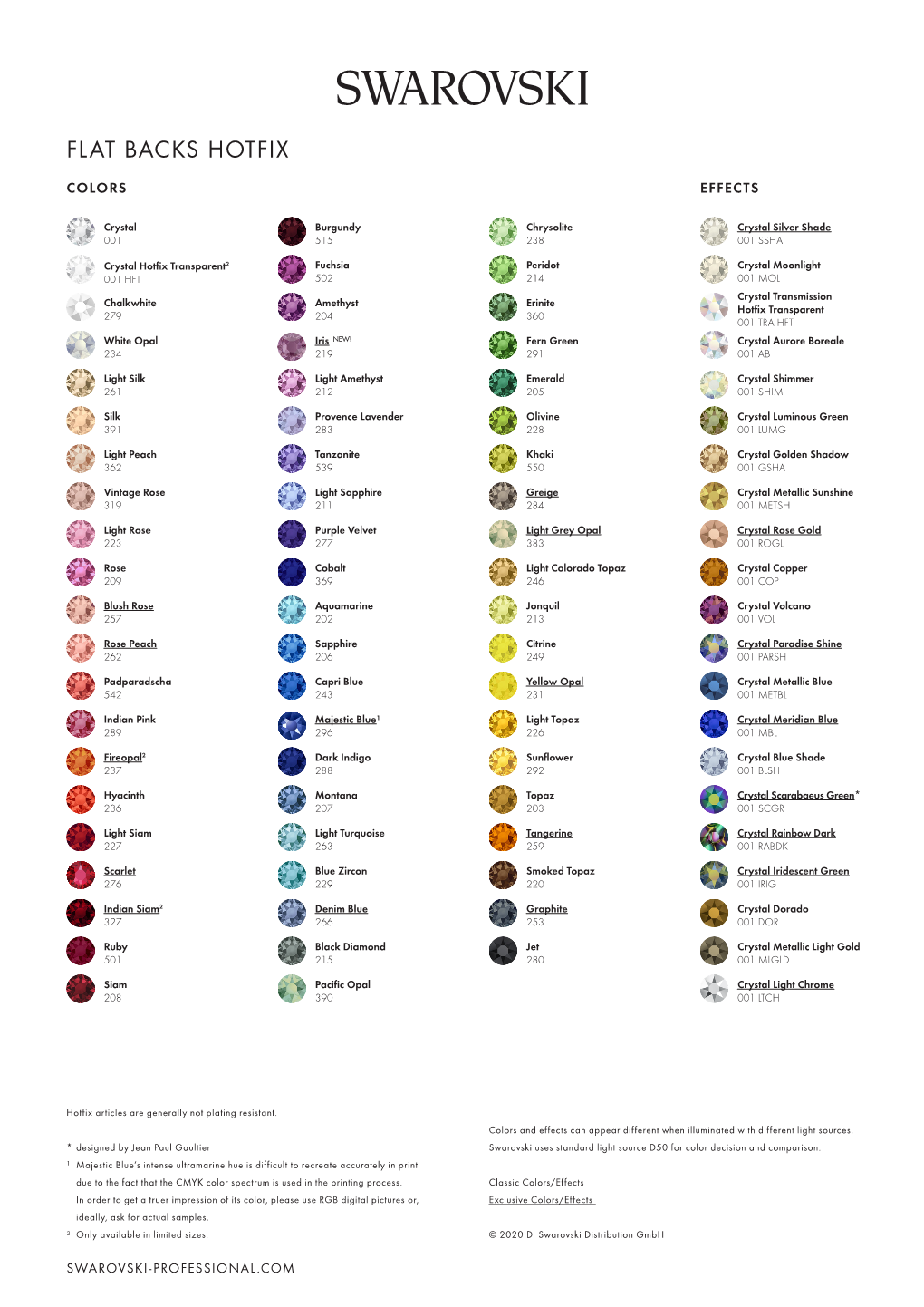 Swarovski HOTFIX Color Chart