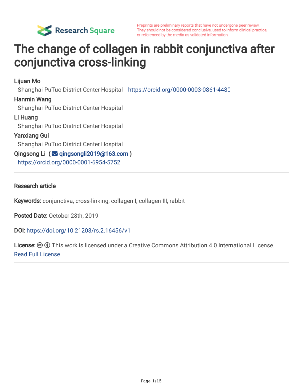 The Change of Collagen in Rabbit Conjunctiva After Conjunctiva Cross-Linking