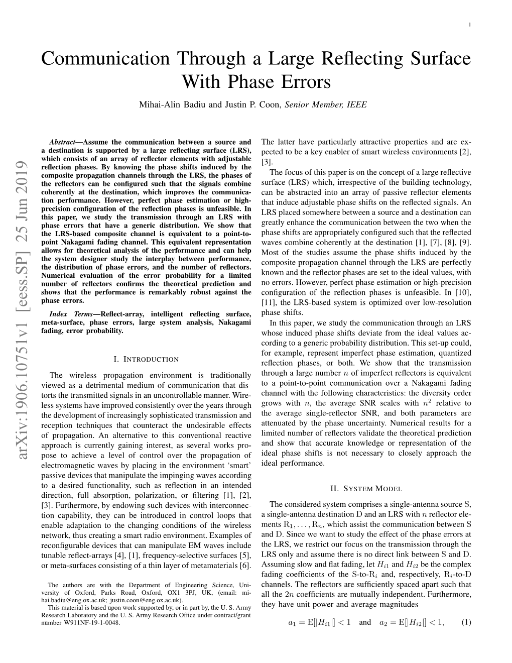 Communication Through a Large Reflecting Surface with Phase Errors