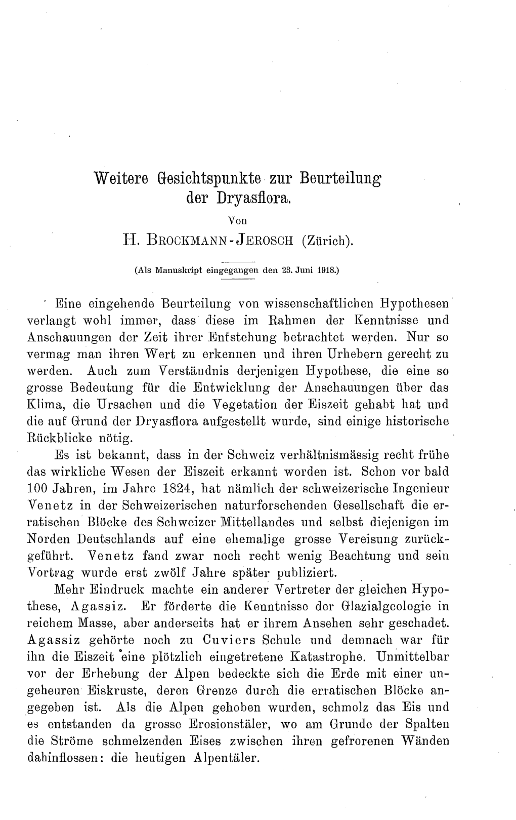 Weitere Gesichtspunkte Zur Beurteilung Der Dryasflora. Von H