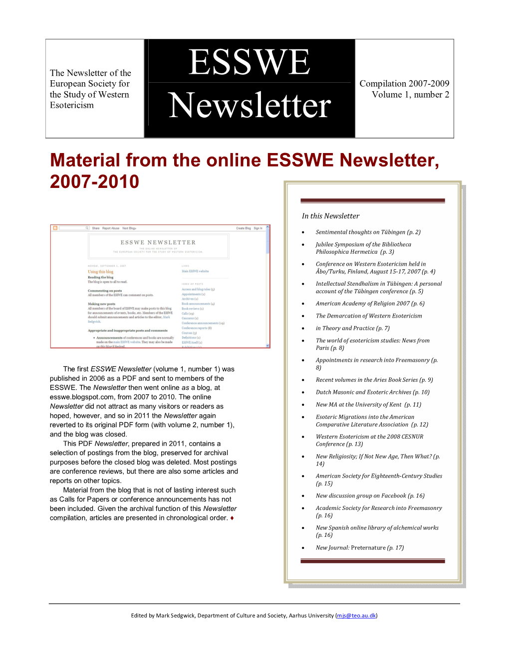 ESSWE Newsletter, 2007-2010