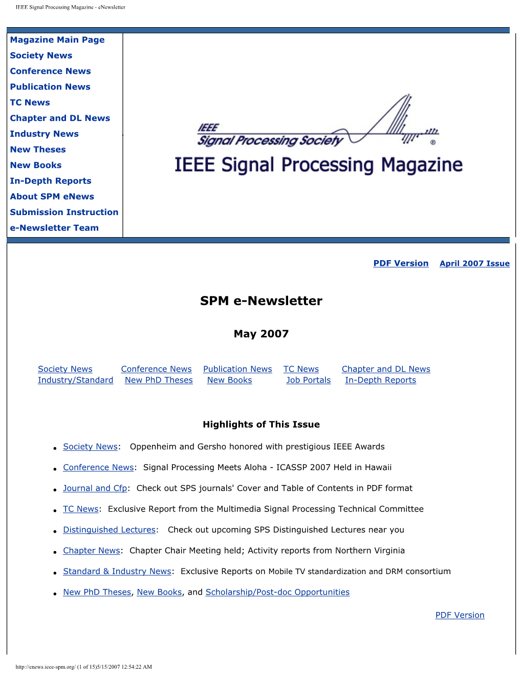 IEEE Signal Processing Magazine - Enewsletter