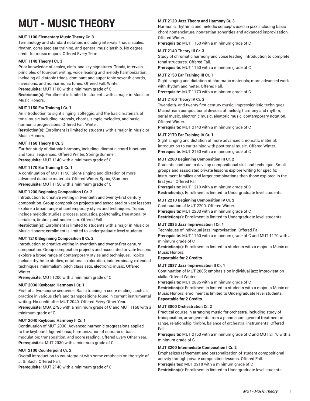 MUT 2120 Jazz Theory and Harmony Cr