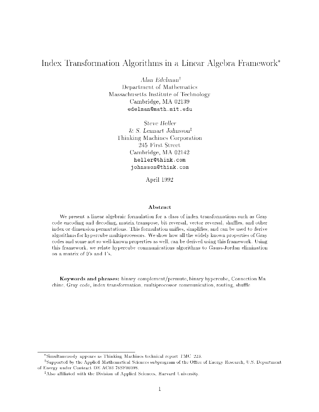 Index Transformation Algorithms in a Linear Algebra Framework