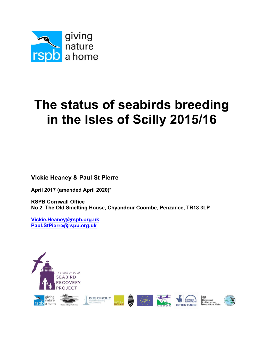 The Status of Seabirds Breeding in the Isles of Scilly 2015/16