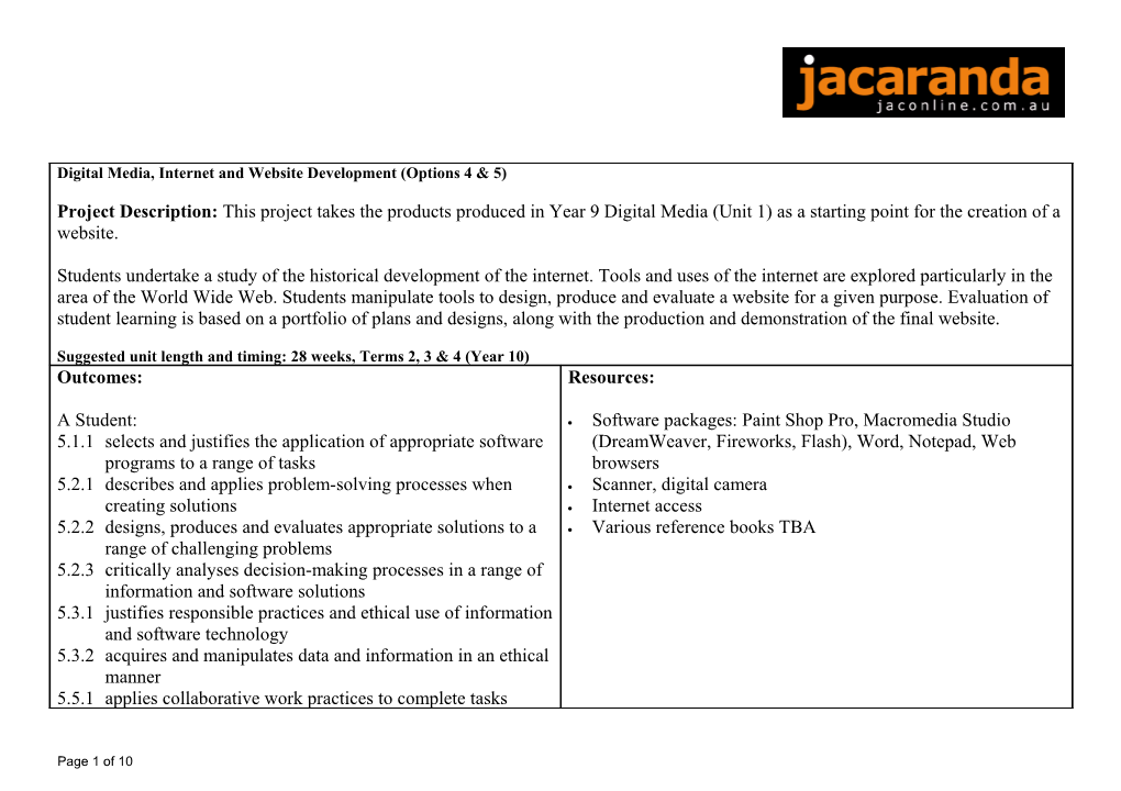 Unit 5: Digital Media, Internet and Website Development (Options 4 & 5)