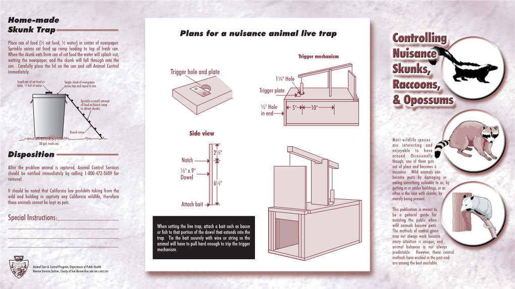 Controlling Nuisance Skunks, Raccoons, and Opossums