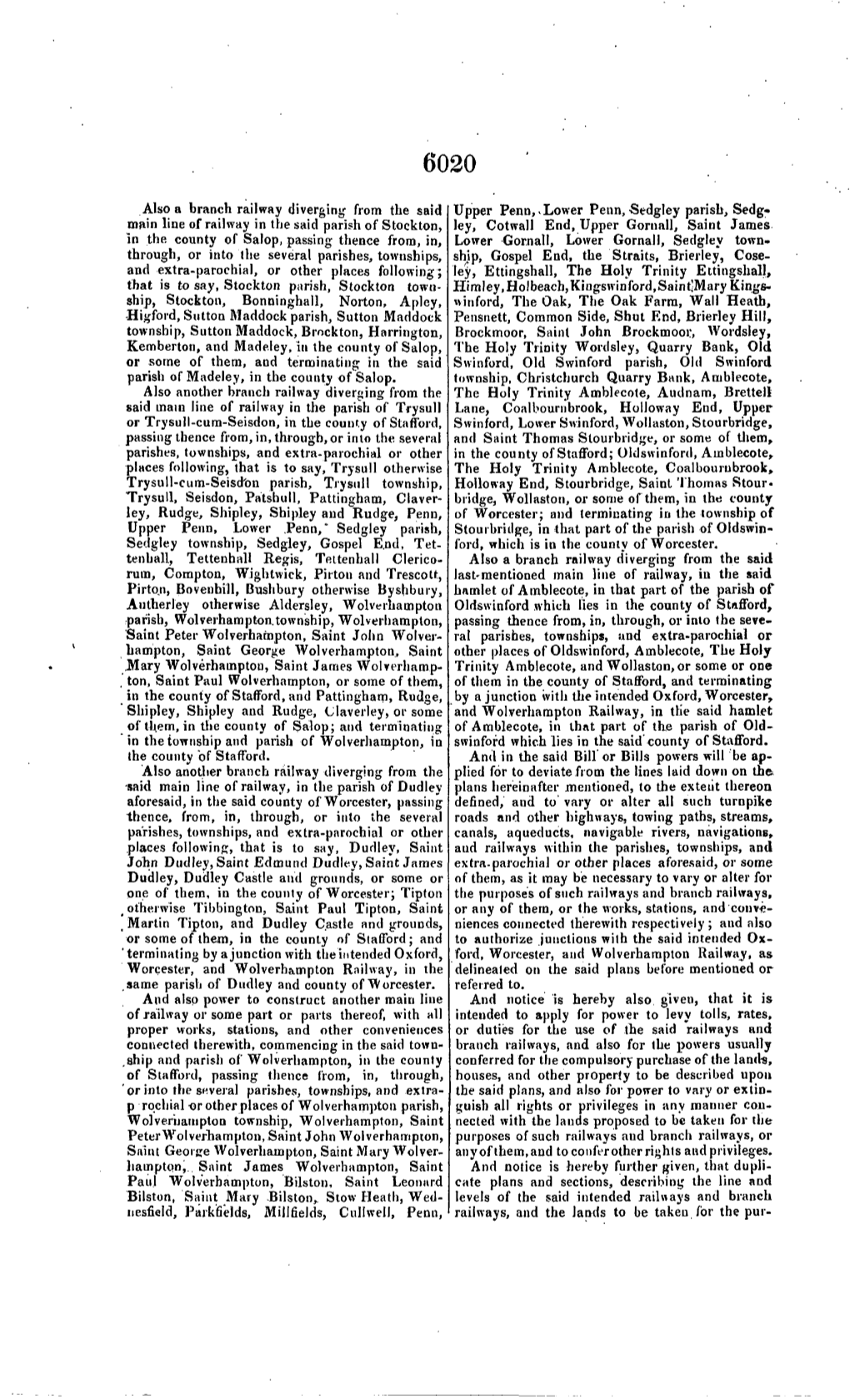 Also a Branch Railway Diverging from the Said Main Line of Railway in the Said Parish of Stockton, in the County of Salop, Passi