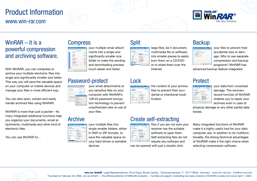 Winrar Product Information 2009
