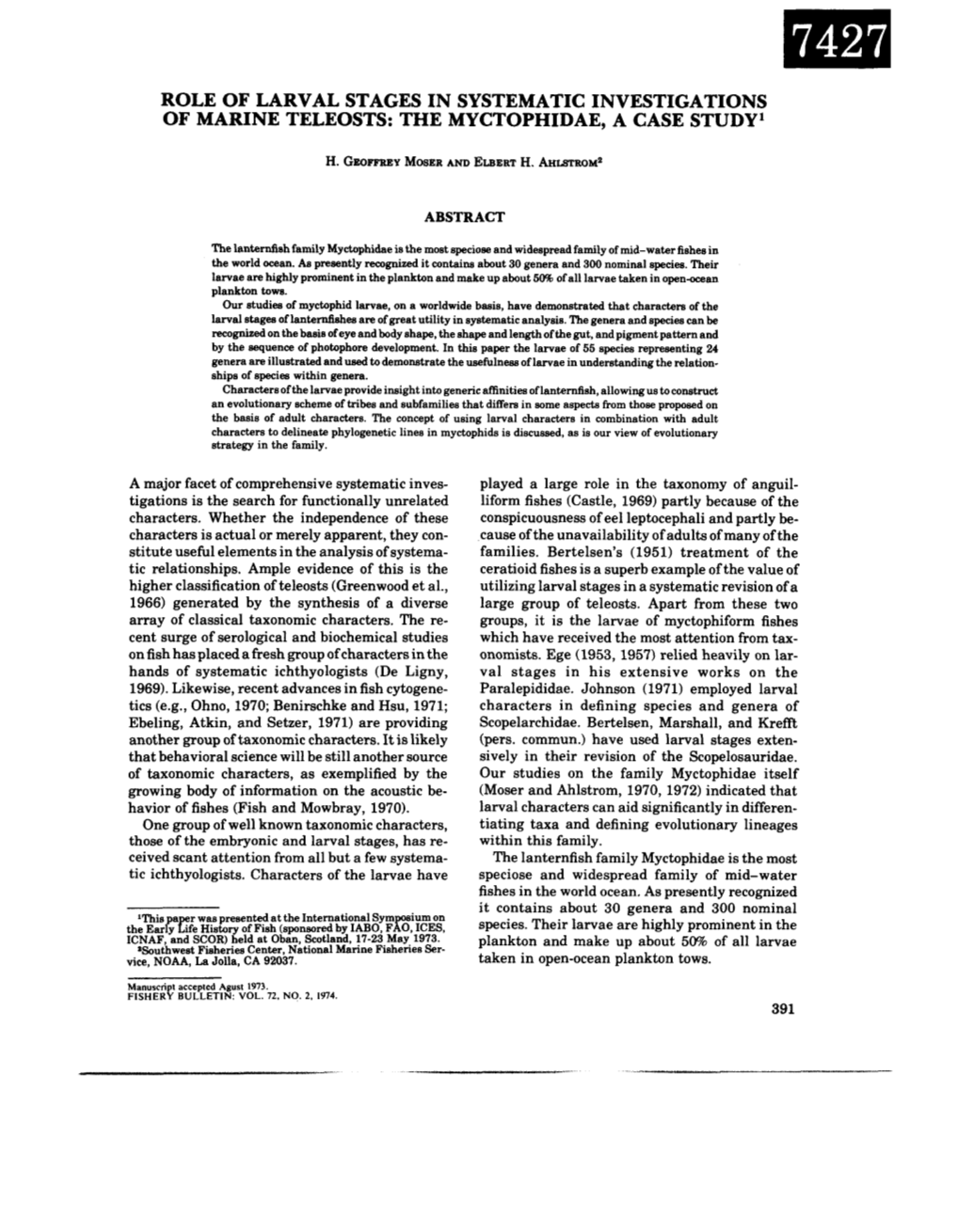 Role of Larval Stages in Systematic Investigations of Marine Teleosts: the Myctophidae, a Case Study