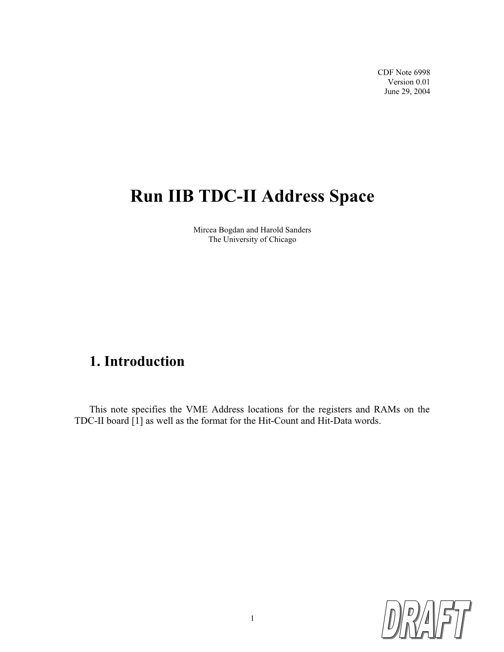 Run IIB TDC-II Address Space