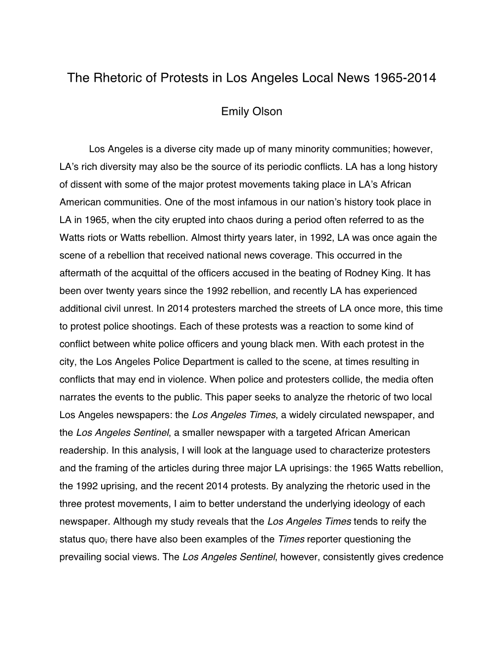 The Rhetoric of Protests in Los Angeles Local News 1965-2014