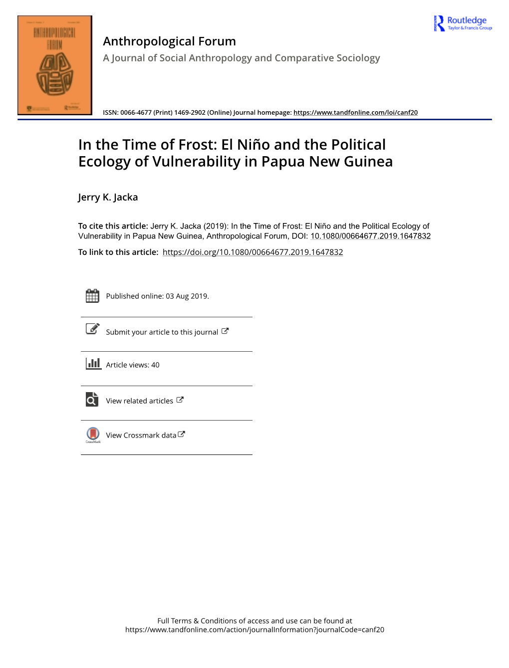 In the Time of Frost: El Niño and the Political Ecology of Vulnerability in Papua New Guinea