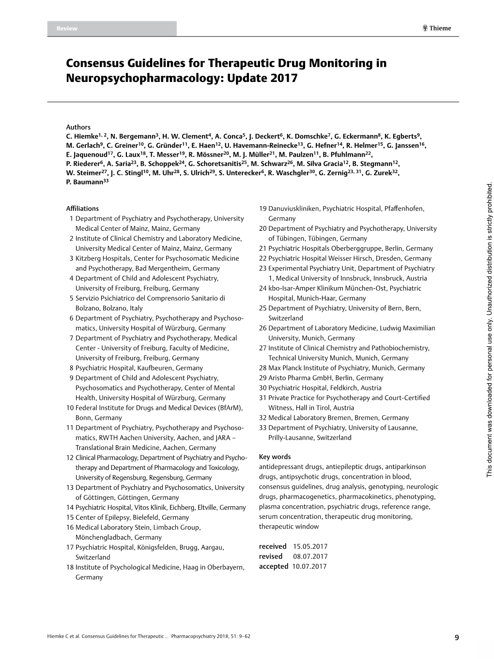 Consensus Guidelines for Therapeutic Drug Monitoring in Neuropsychopharmacology: Update 2017