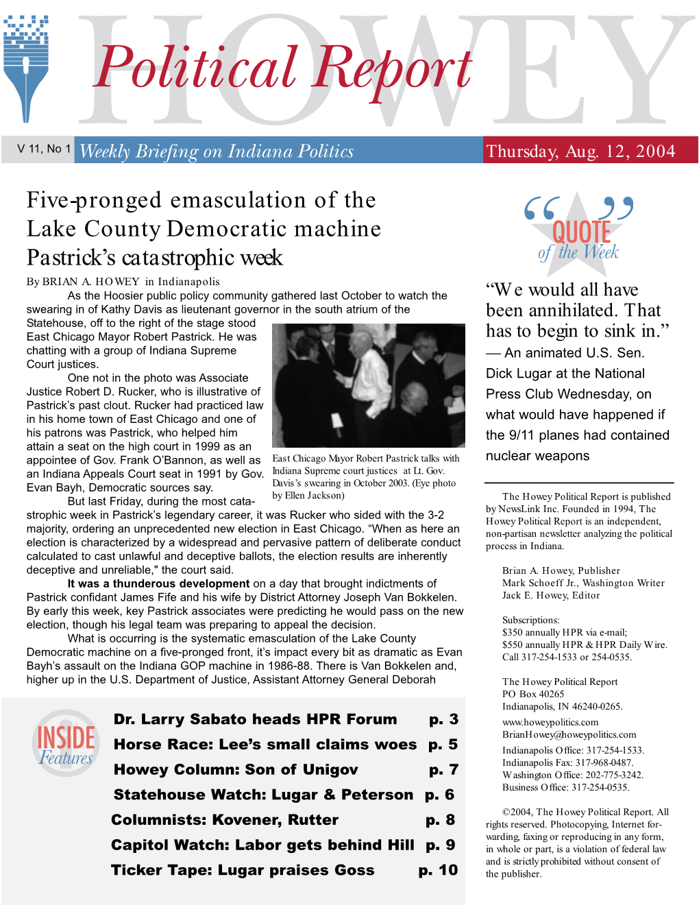 Five-Pronged Emasculation of the Lake County Democratic Machine Pastrick’S Catastrophic Week by BRIAN A