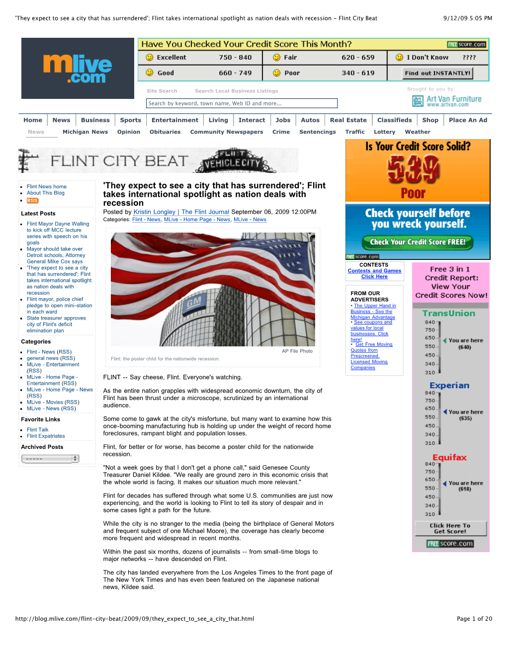 They Expect to See a City That Has Surrendered'; Flint Takes International Spotlight As Nation Deals with Recession - Flint City Beat 9/12/09 5:05 PM