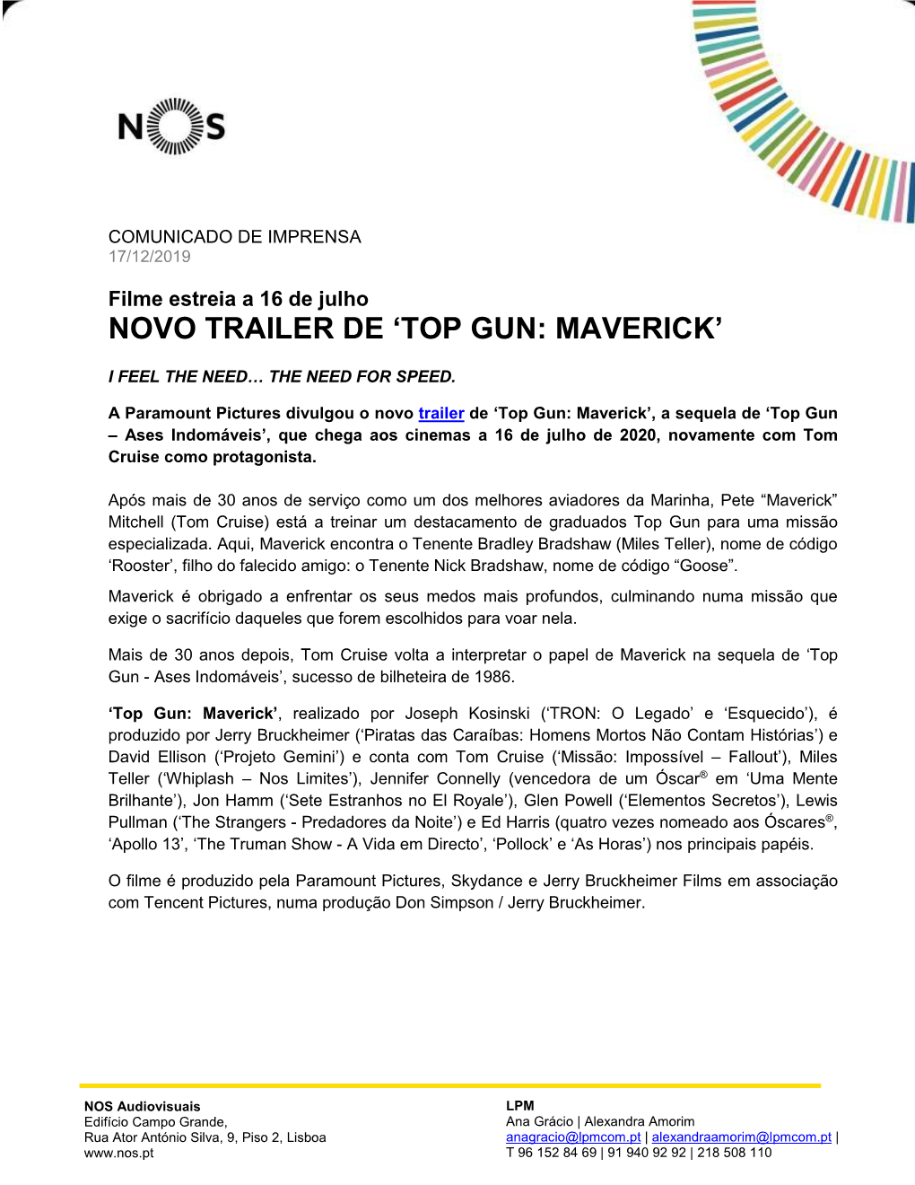 Novo Trailer De 'Top Gun: Maverick'